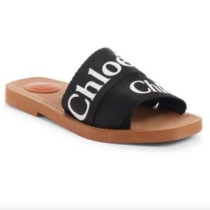 NIB $475 Chloé Woody Logo Slide Sandal (Women) in Black - size 35!